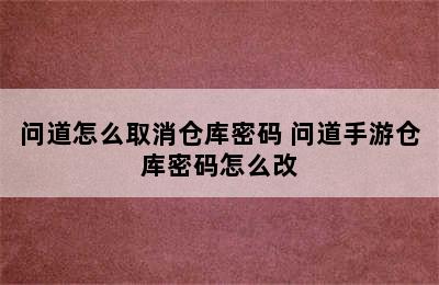 问道怎么取消仓库密码 问道手游仓库密码怎么改